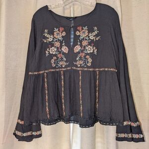 Floral Embroidered Grey Blouse